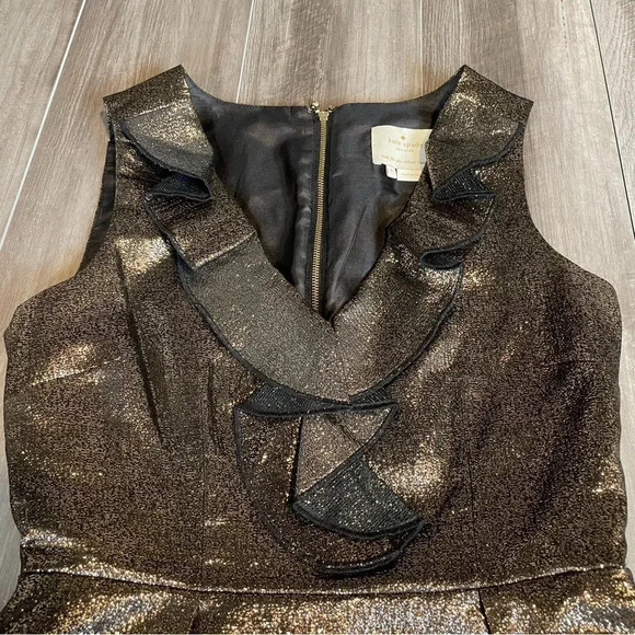 Kate Spade New York Gold Metallic Ruffle Vannie Dress • Size 2 - Picture 6 of 7